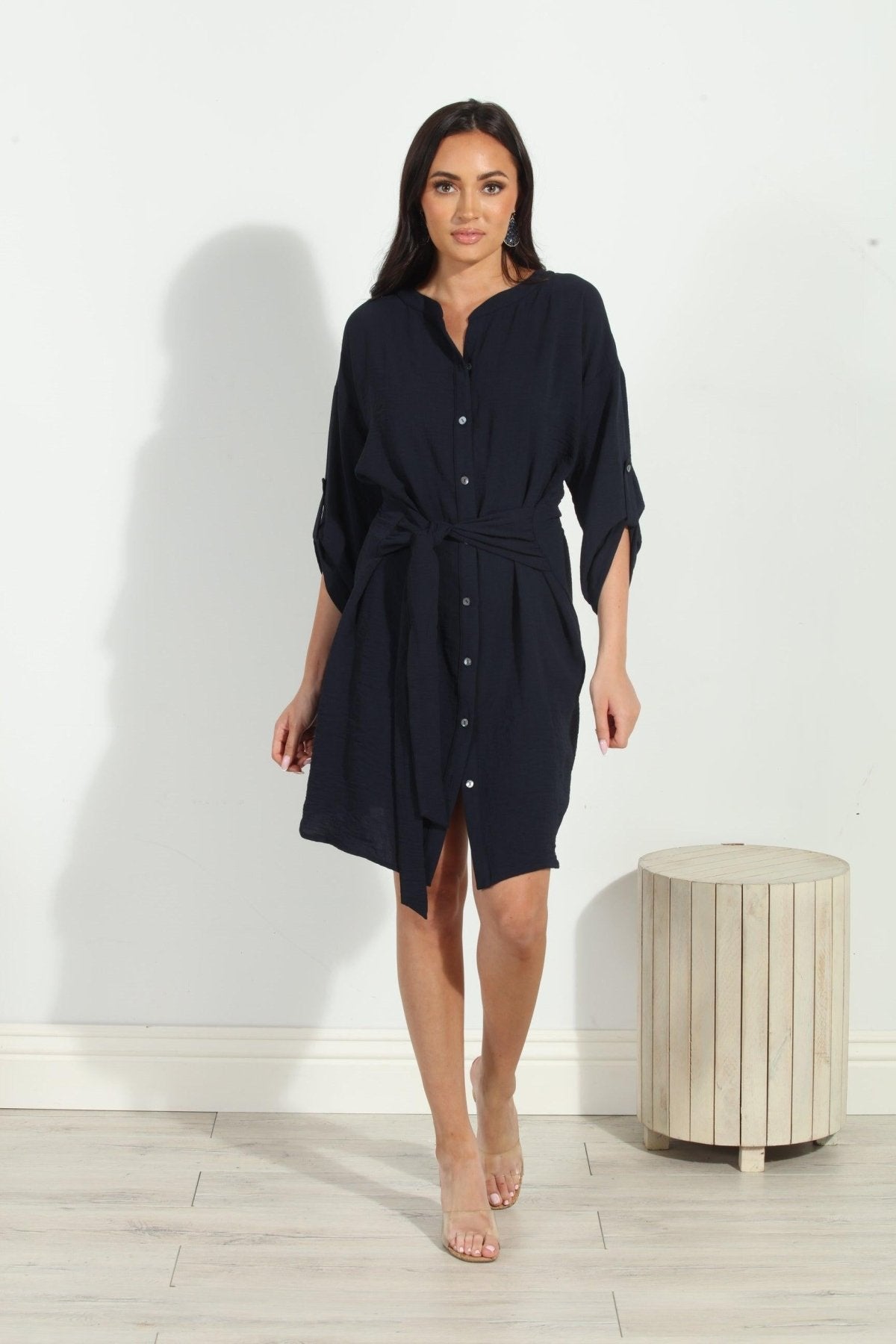 Navy Airflow Front Tie Dress-FINAL SALE