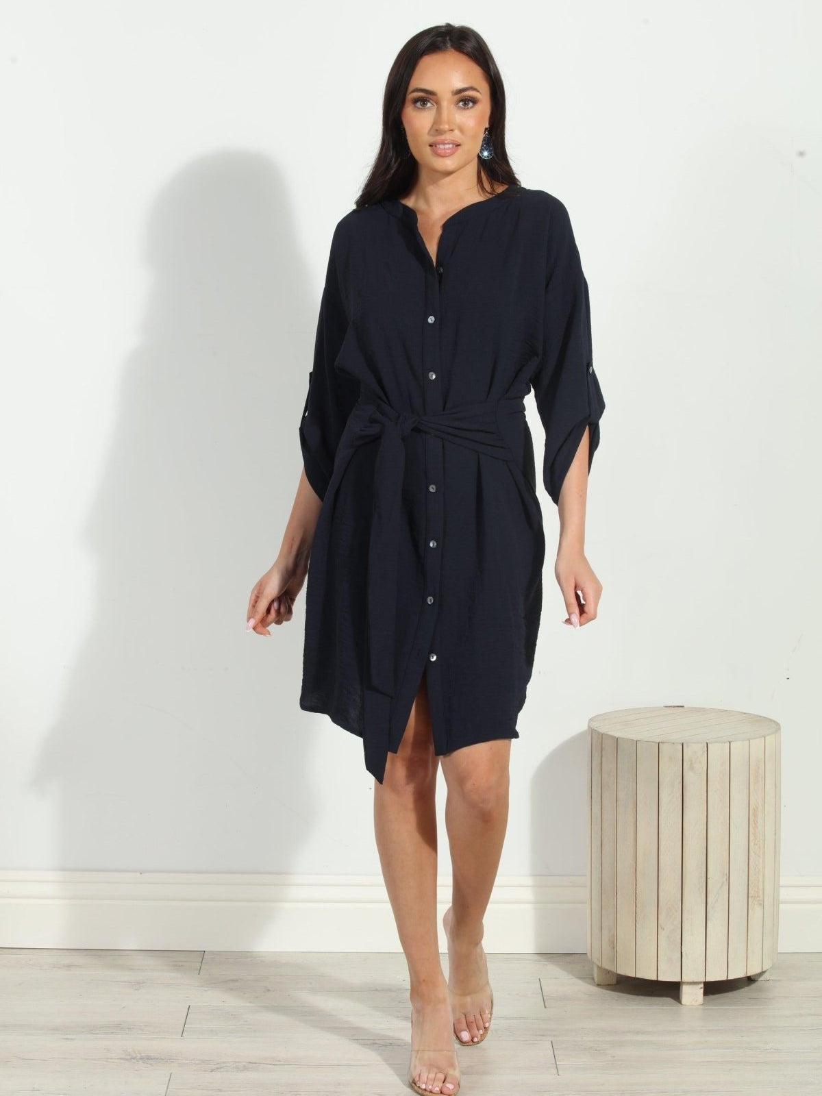 Navy Airflow Front Tie Dress-FINAL SALE