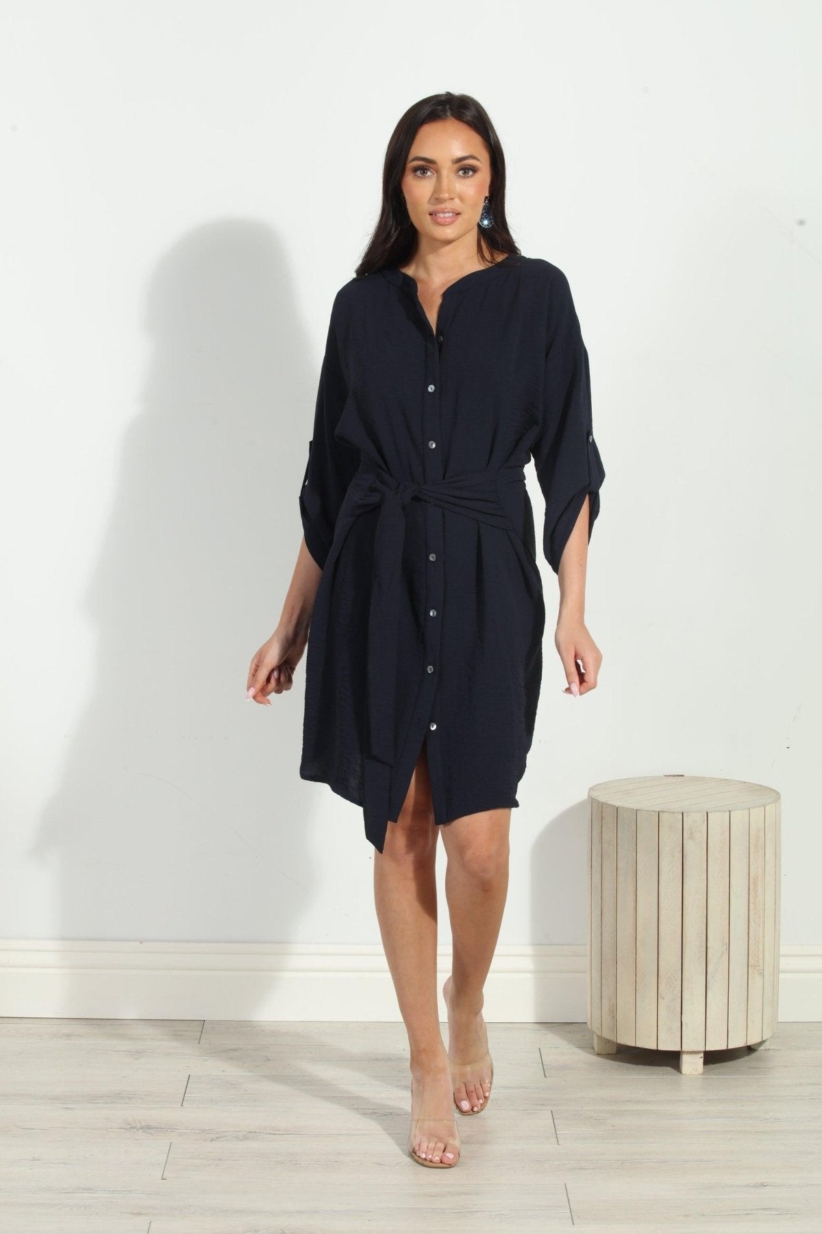 Navy Airflow Front Tie Dress-FINAL SALE