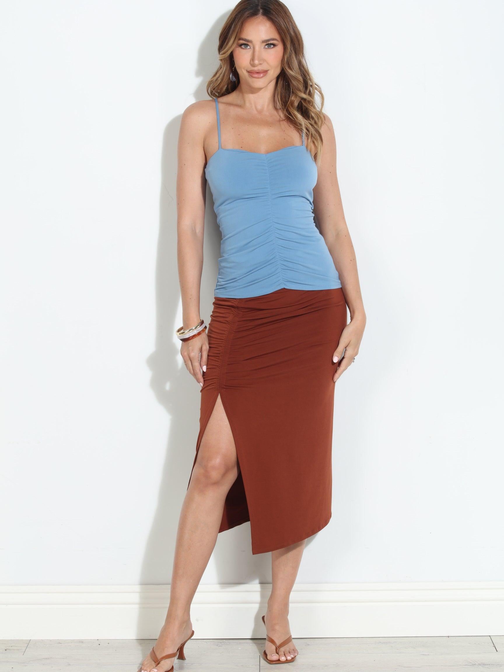 Ice Blue Ruched Tank-BEST SELLER