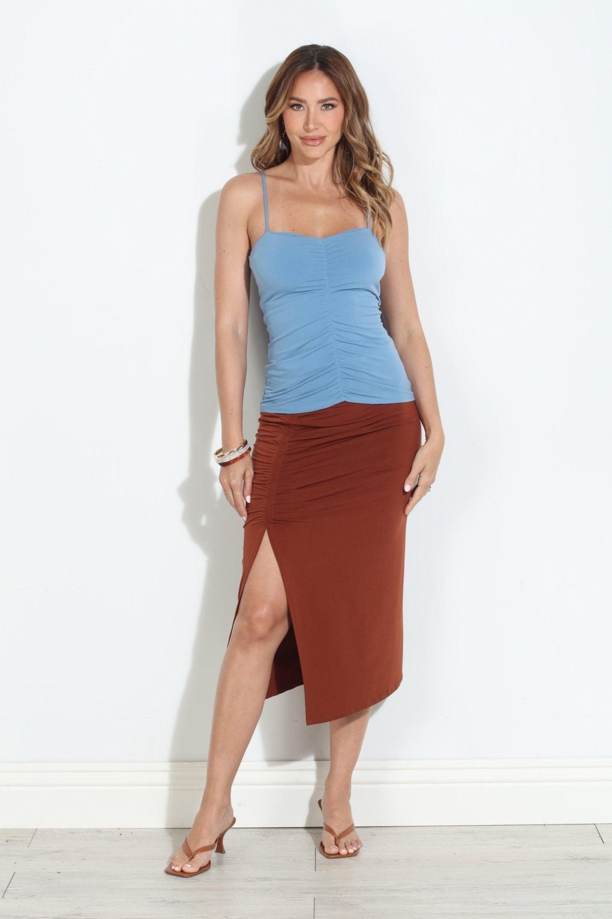 Ice Blue Ruched Tank-BEST SELLER