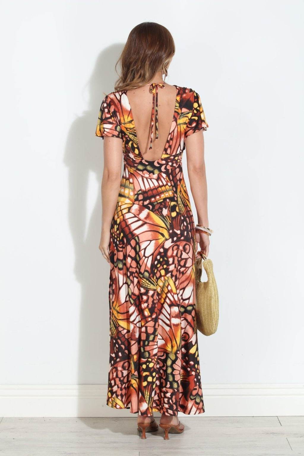 Mariposa Stretch Deep V Flutter Sleeve Maxi Dress - BEST SELLER