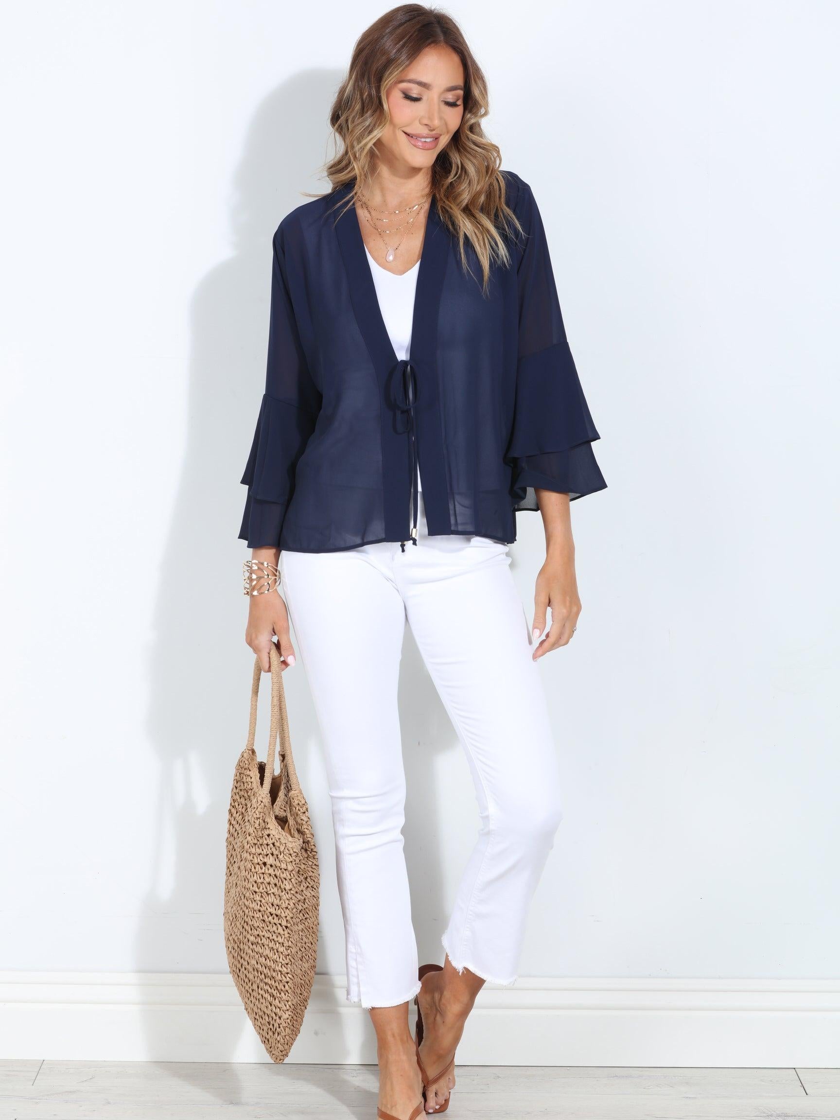 Navy Boho Chiffon Jacket-BEST SELLER