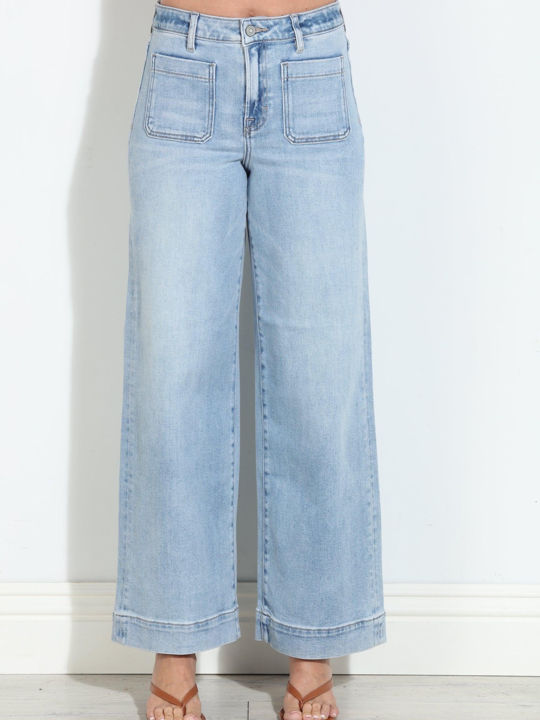 Hidden Jeans Nori Front Pocket Stretch Wide Leg- Light Wash