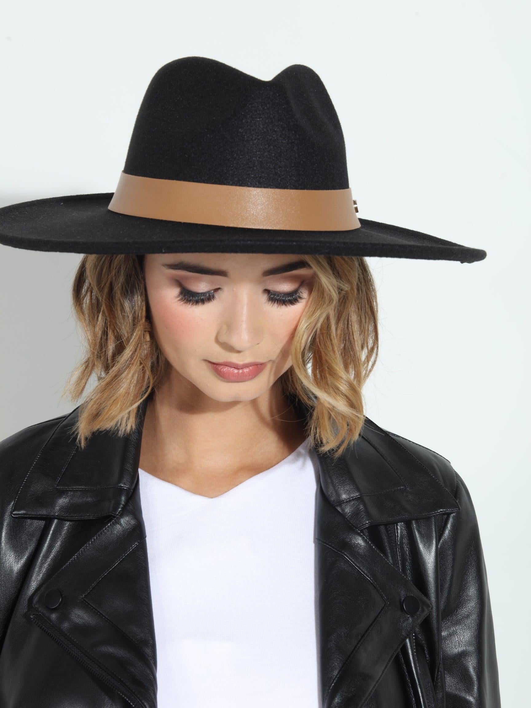 Leah Black Felt Fedora Hat