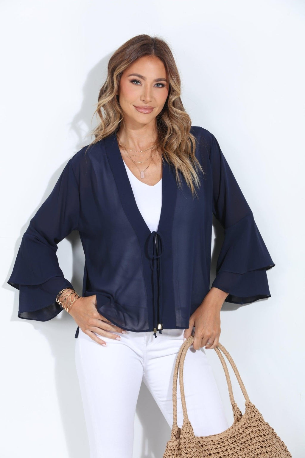 Navy Boho Chiffon Jacket-BEST SELLER