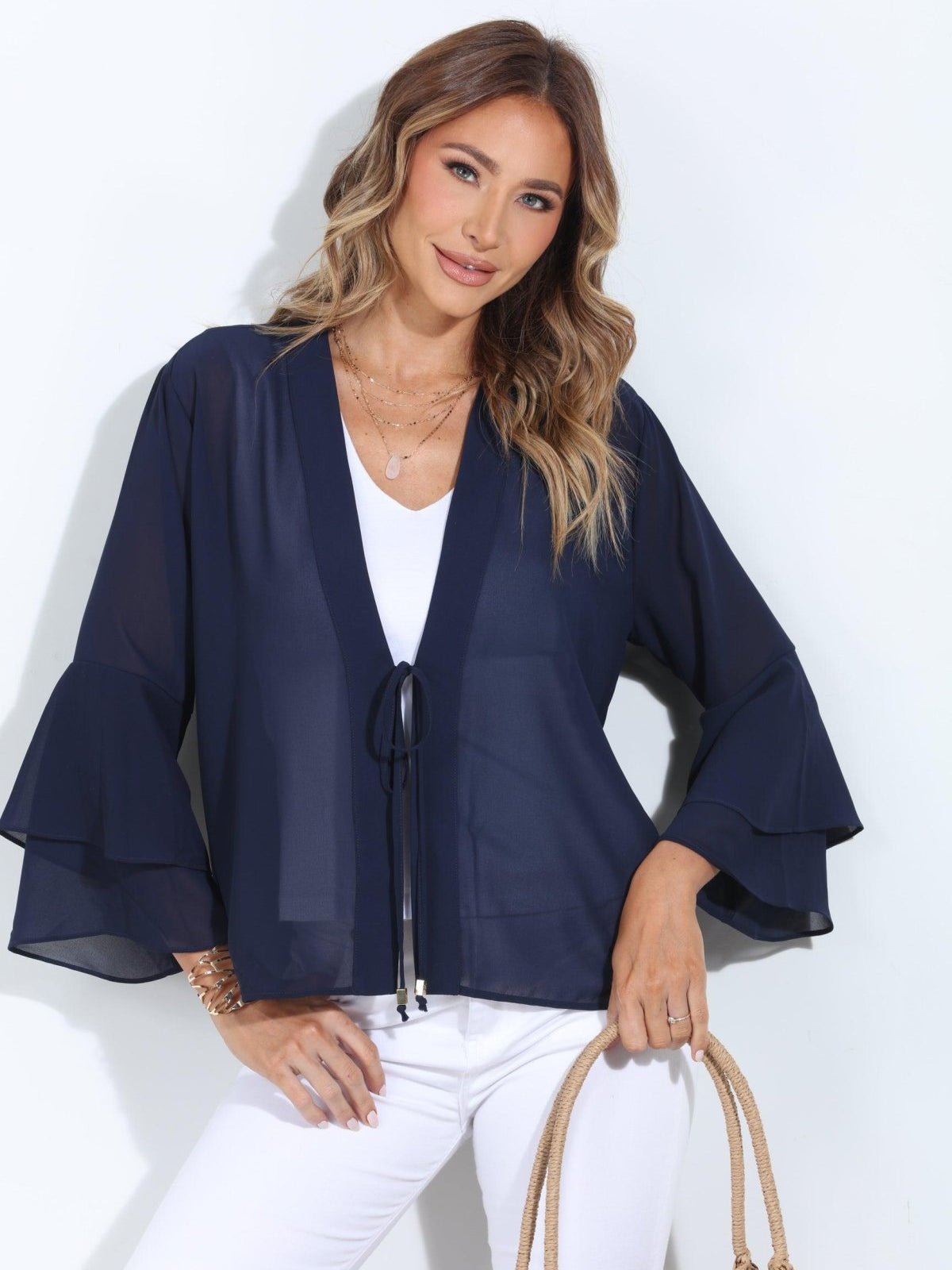 Navy Boho Chiffon Jacket-BEST SELLER