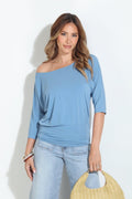 Ice Blue Shirred Waist Top-FINAL SALE