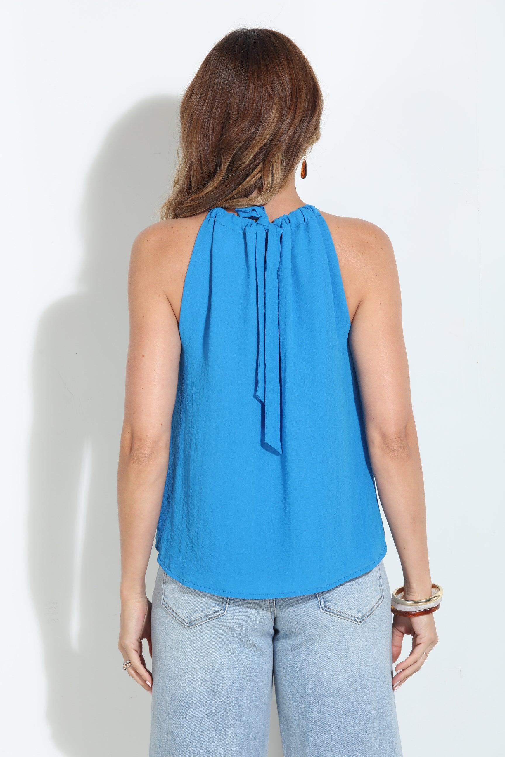 True Blue Pleated Chiffon Halter Top-BEST SELLER