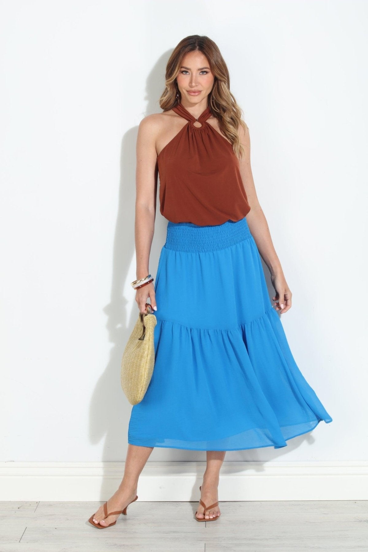 True Blue Chiffon Ruffle Midi Skirt-BEST SELLER