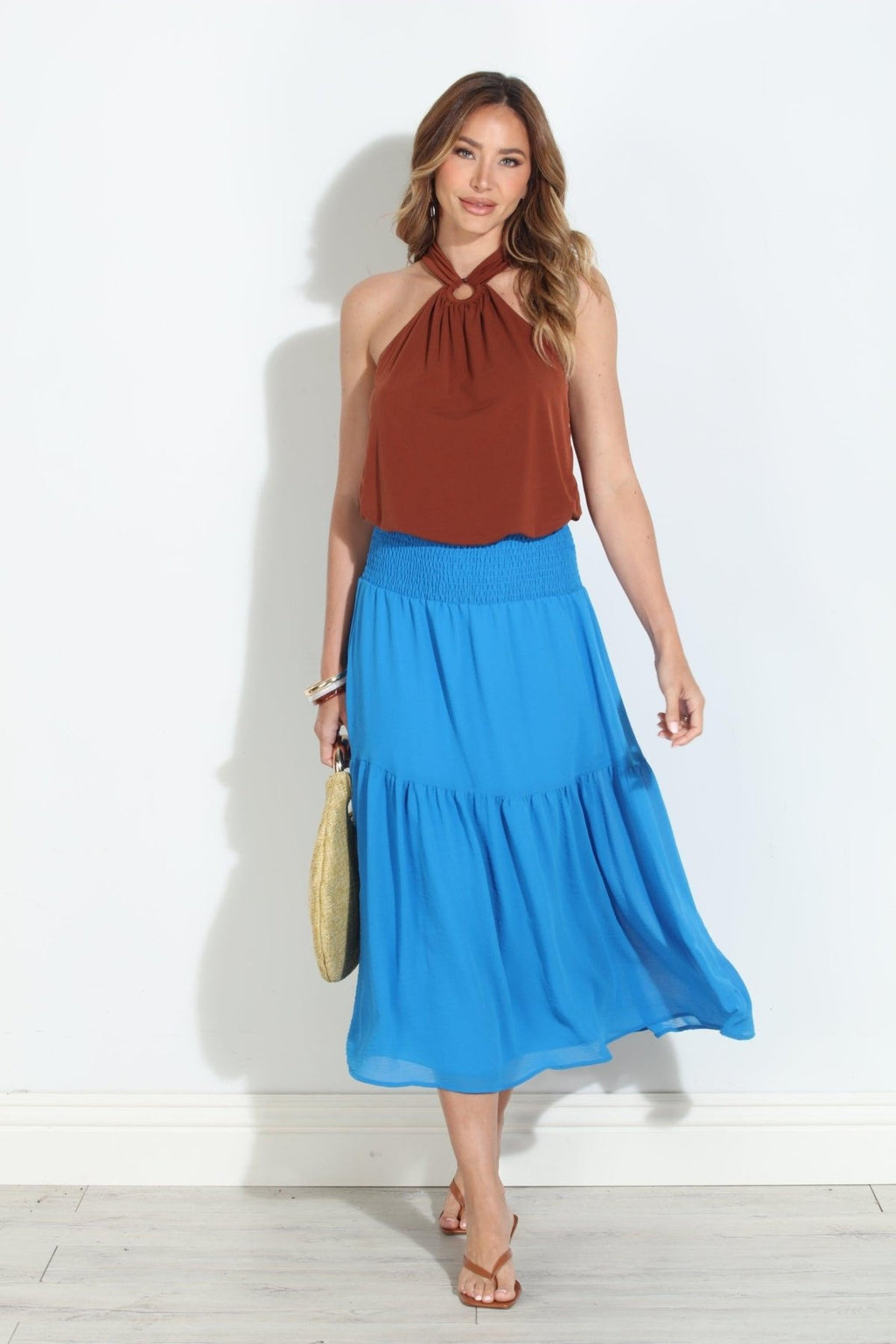 True Blue Chiffon Ruffle Midi Skirt-BEST SELLER