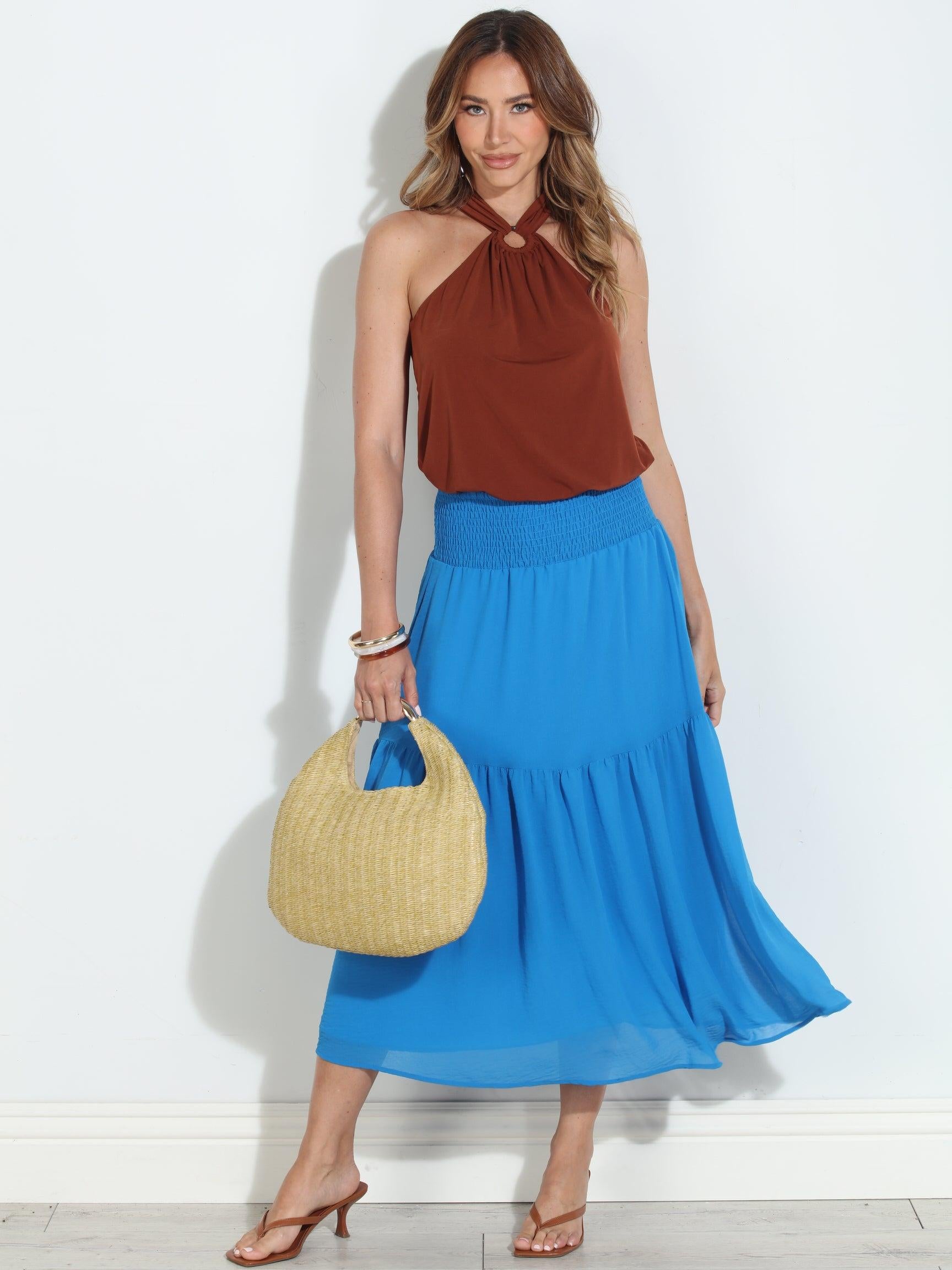 Mocha Mousse Stretch Top with Ring Halter-BEST SELLER