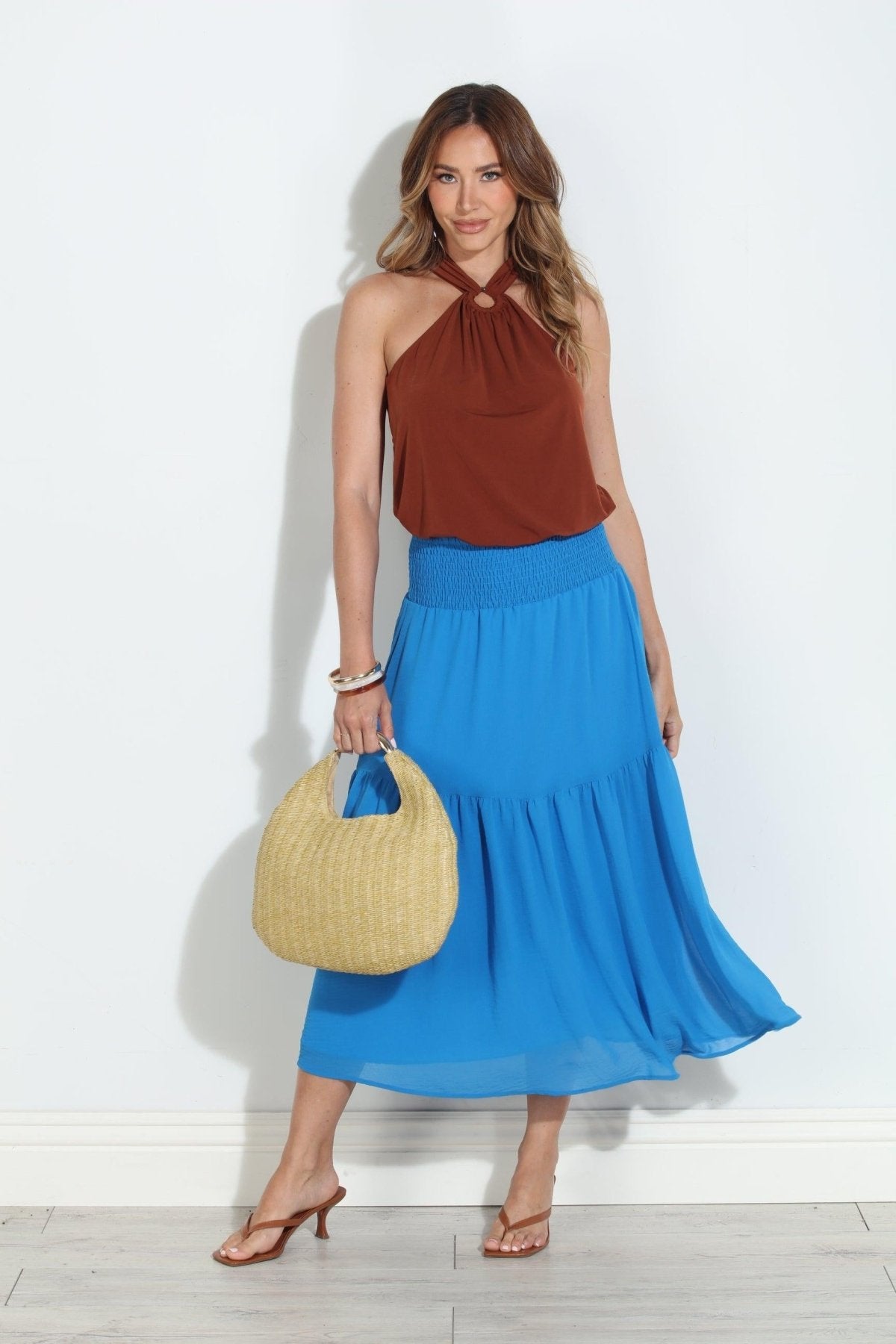 True Blue Chiffon Ruffle Midi Skirt-BEST SELLER