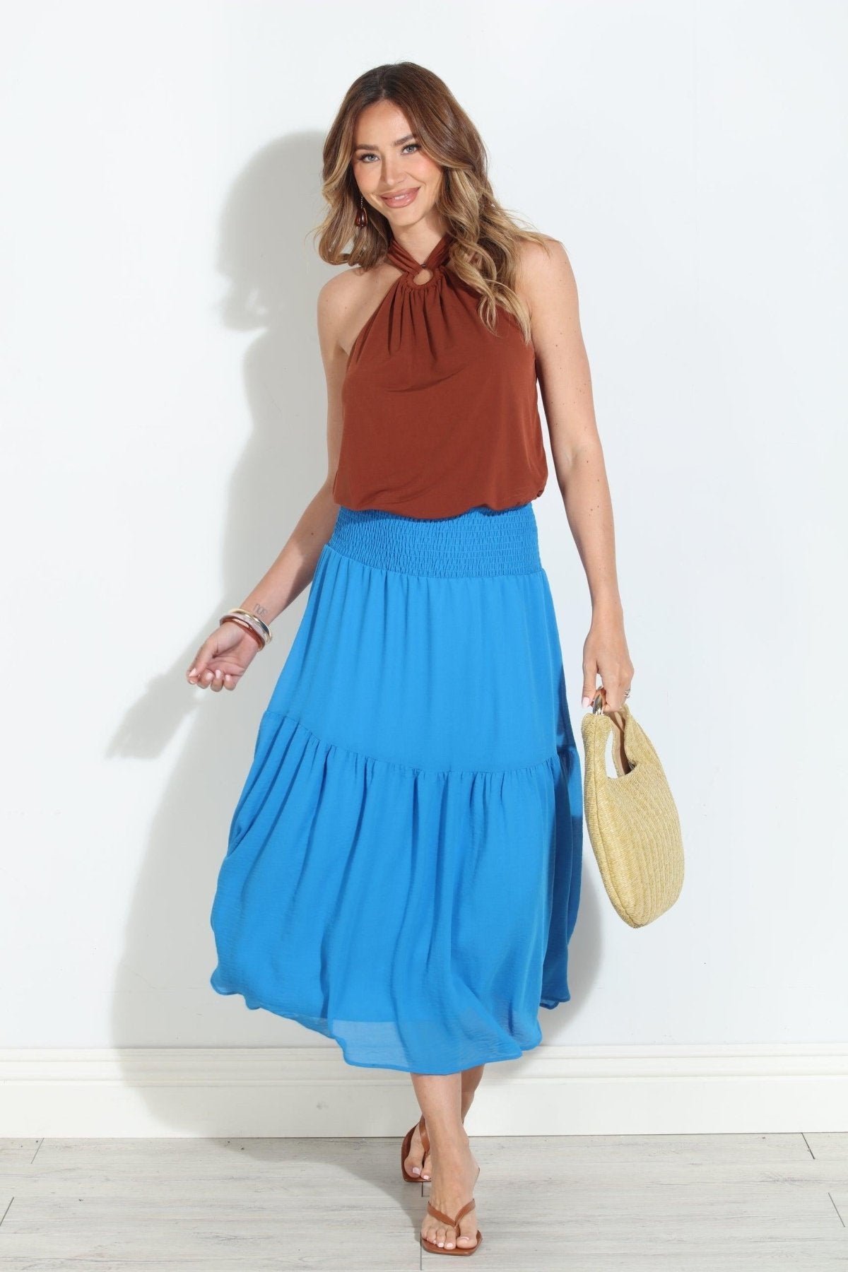 True Blue Chiffon Ruffle Midi Skirt-BEST SELLER