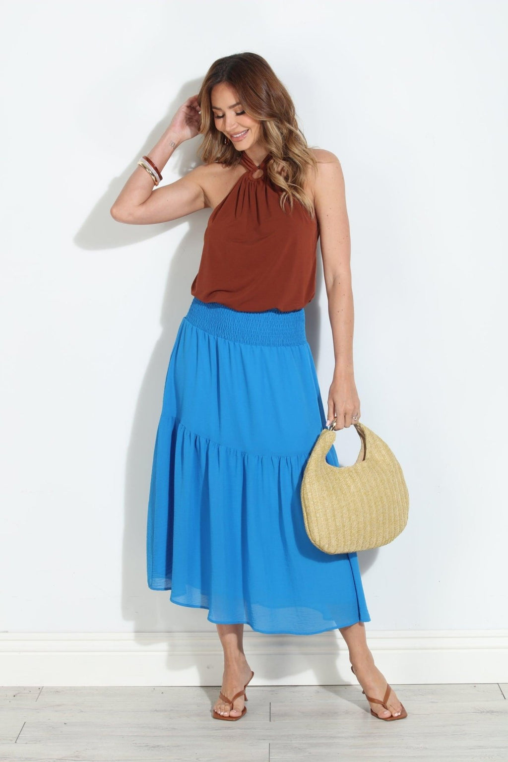 True Blue Chiffon Ruffle Midi Skirt-BEST SELLER