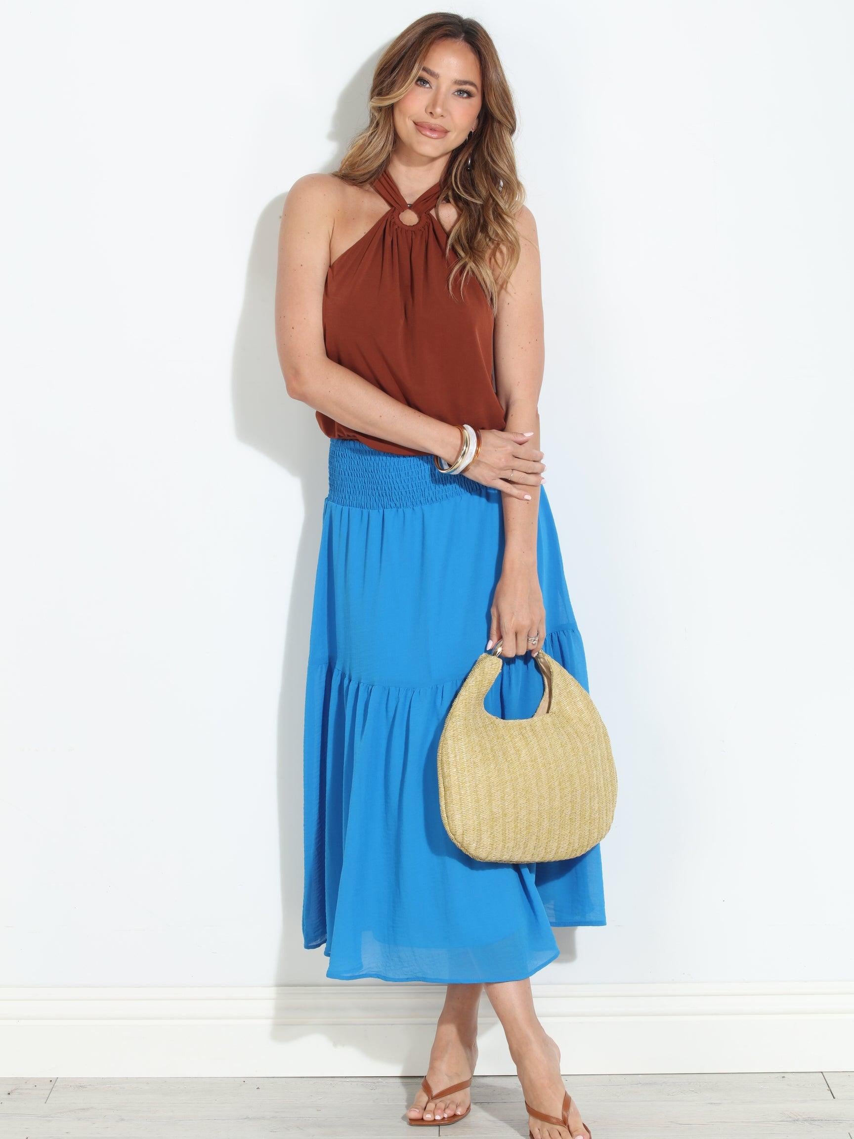 True Blue Chiffon Ruffle Midi Skirt-BEST SELLER