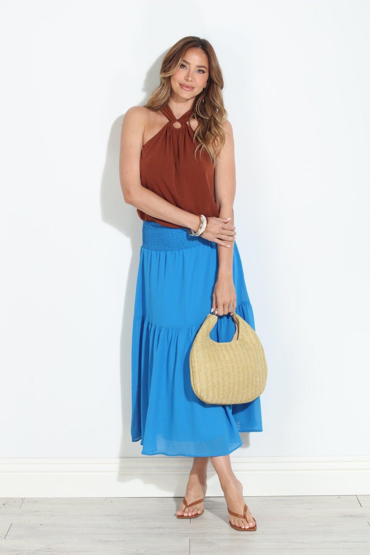 True Blue Chiffon Ruffle Midi Skirt-BEST SELLER