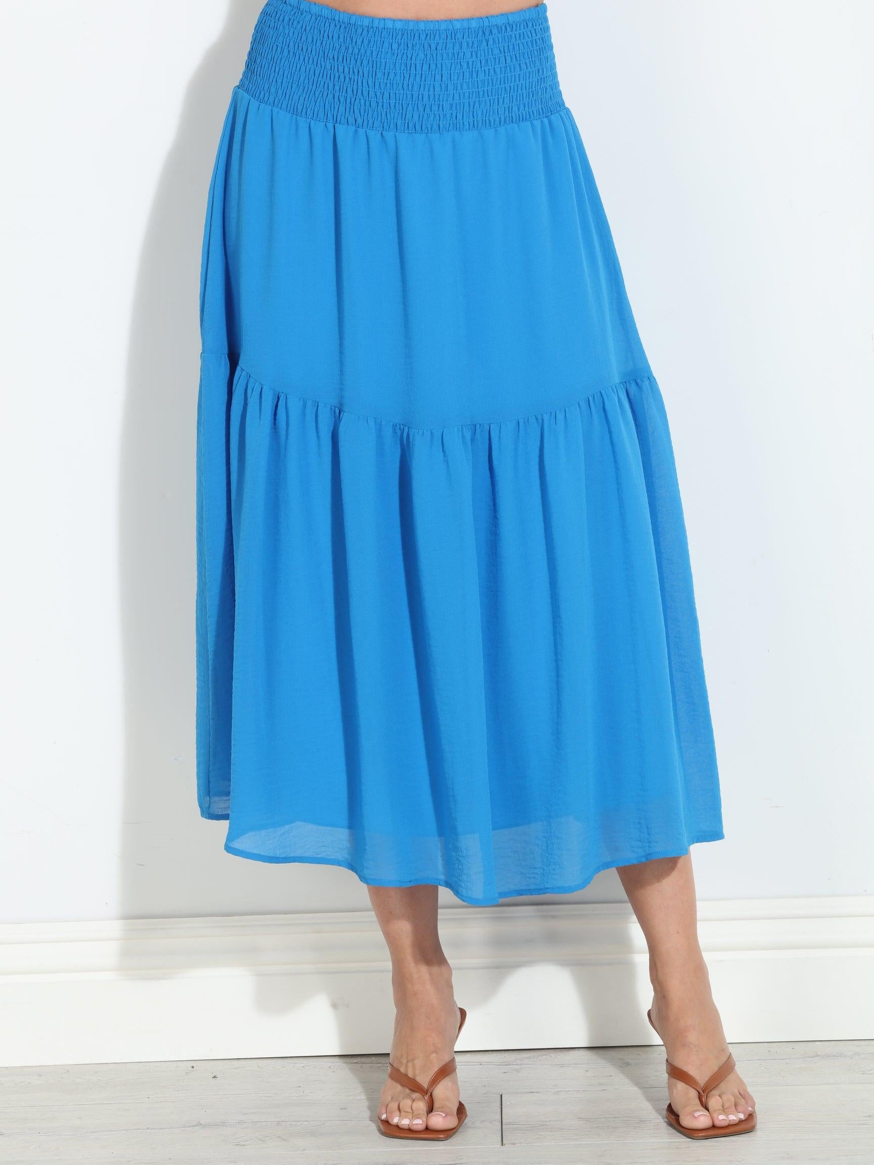 True Blue Chiffon Ruffle Midi Skirt-BEST SELLER