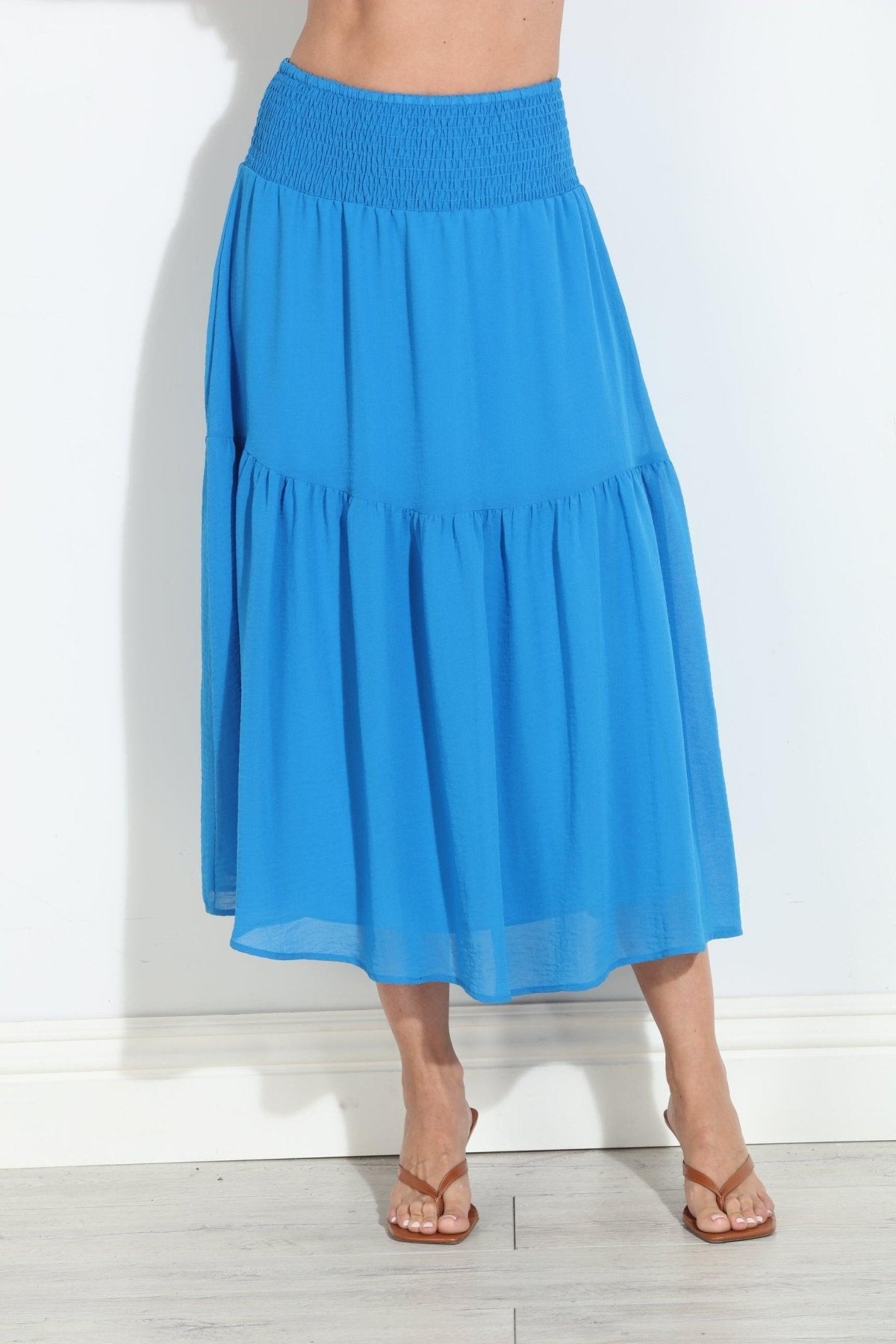 True Blue Chiffon Ruffle Midi Skirt-BEST SELLER
