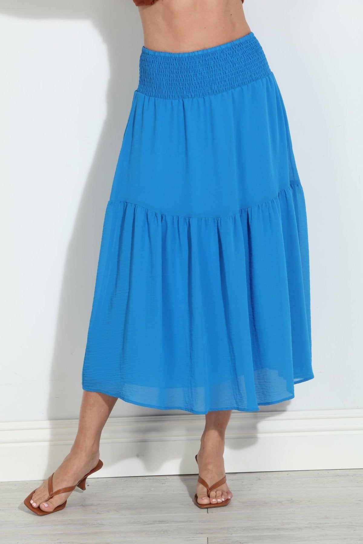 True Blue Chiffon Ruffle Midi Skirt-BEST SELLER