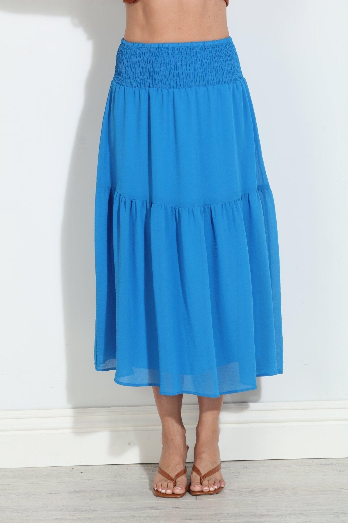 True Blue Chiffon Ruffle Midi Skirt-BEST SELLER