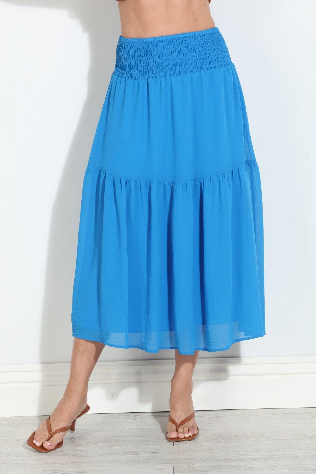 True Blue Chiffon Ruffle Midi Skirt-BEST SELLER