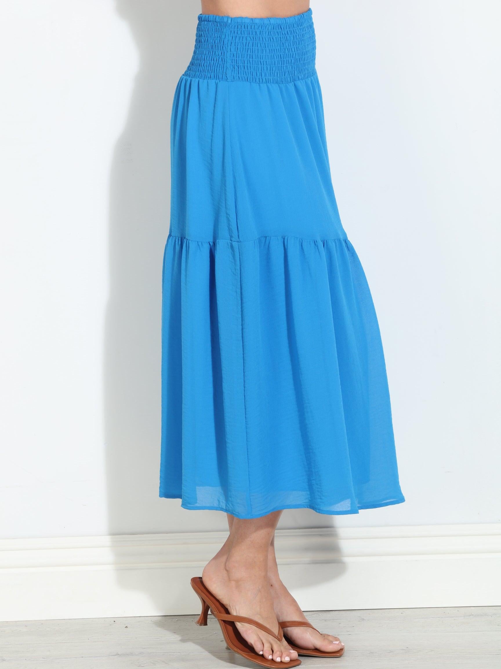True Blue Chiffon Ruffle Midi Skirt-BEST SELLER