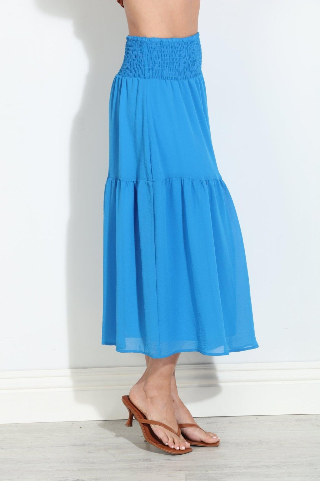 True Blue Chiffon Ruffle Midi Skirt-BEST SELLER