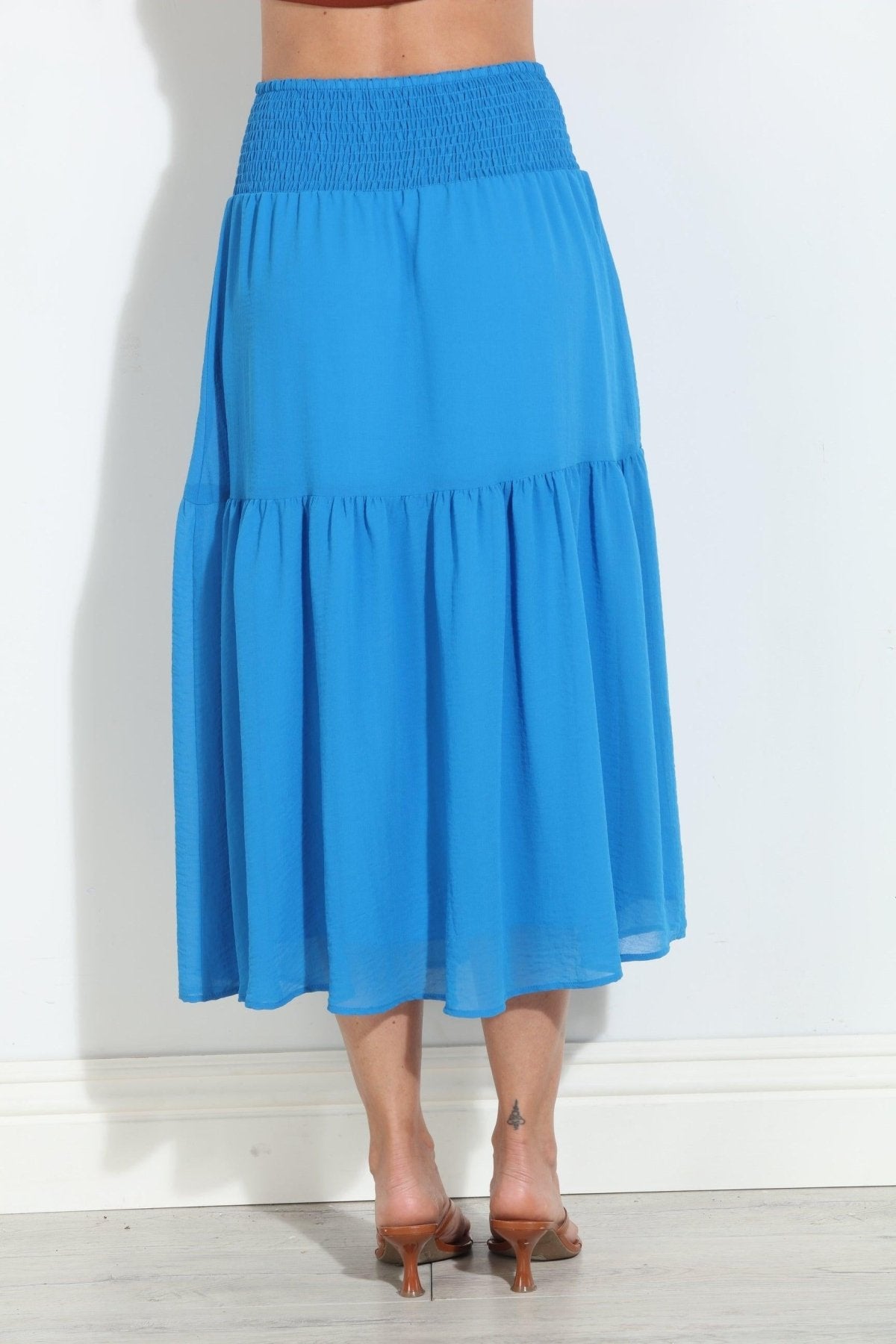 True Blue Chiffon Ruffle Midi Skirt-BEST SELLER