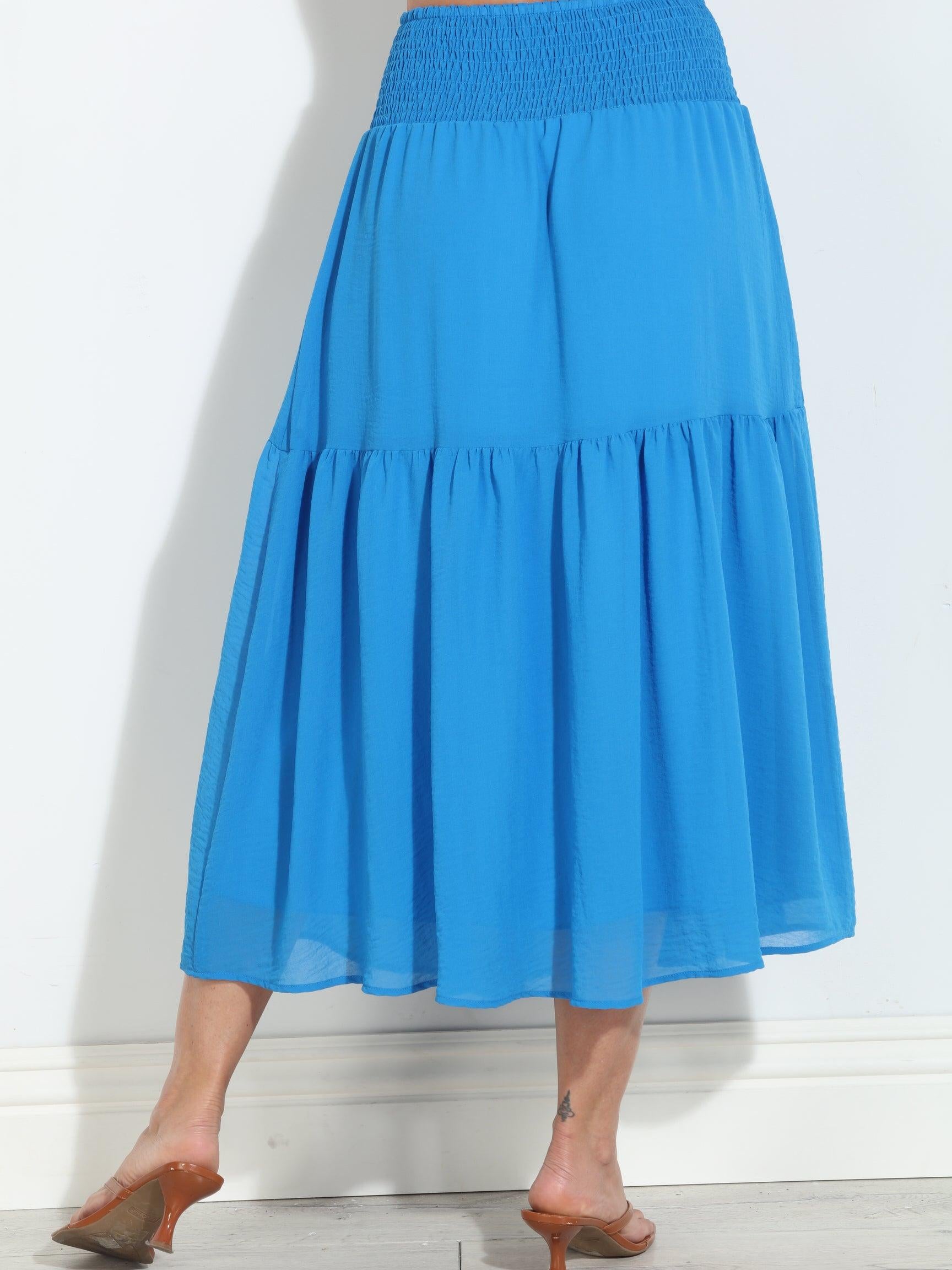 True Blue Chiffon Ruffle Midi Skirt-BEST SELLER
