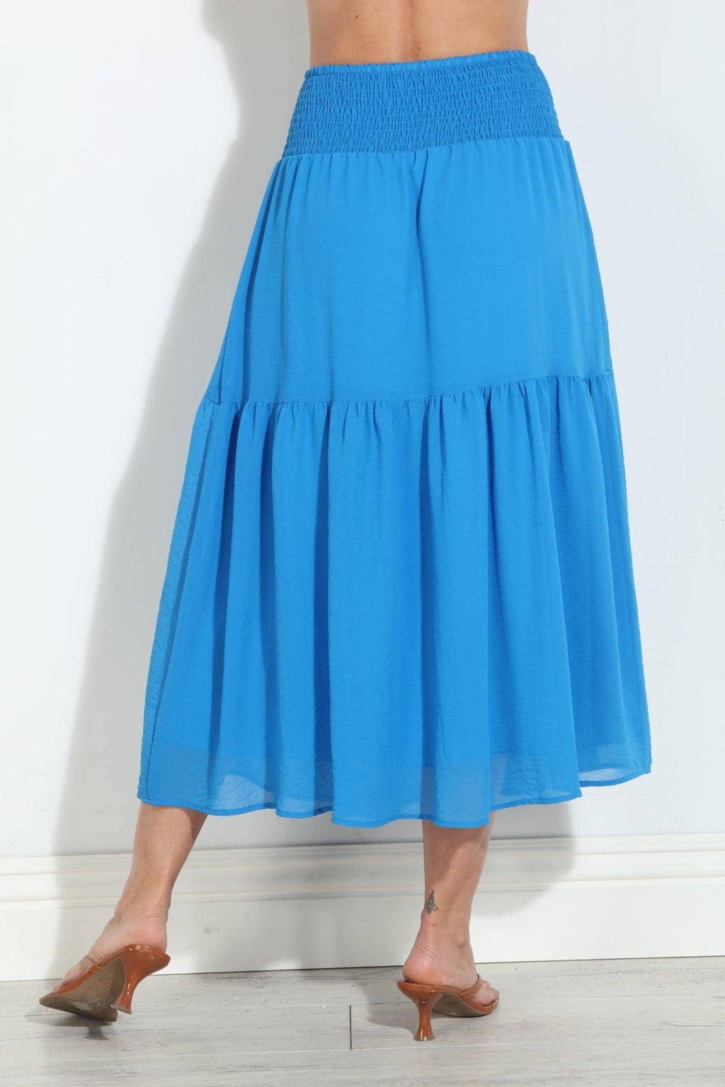 True Blue Chiffon Ruffle Midi Skirt-BEST SELLER