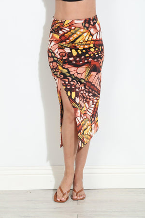 Mariposa Stretch Ruched Midi Skirt