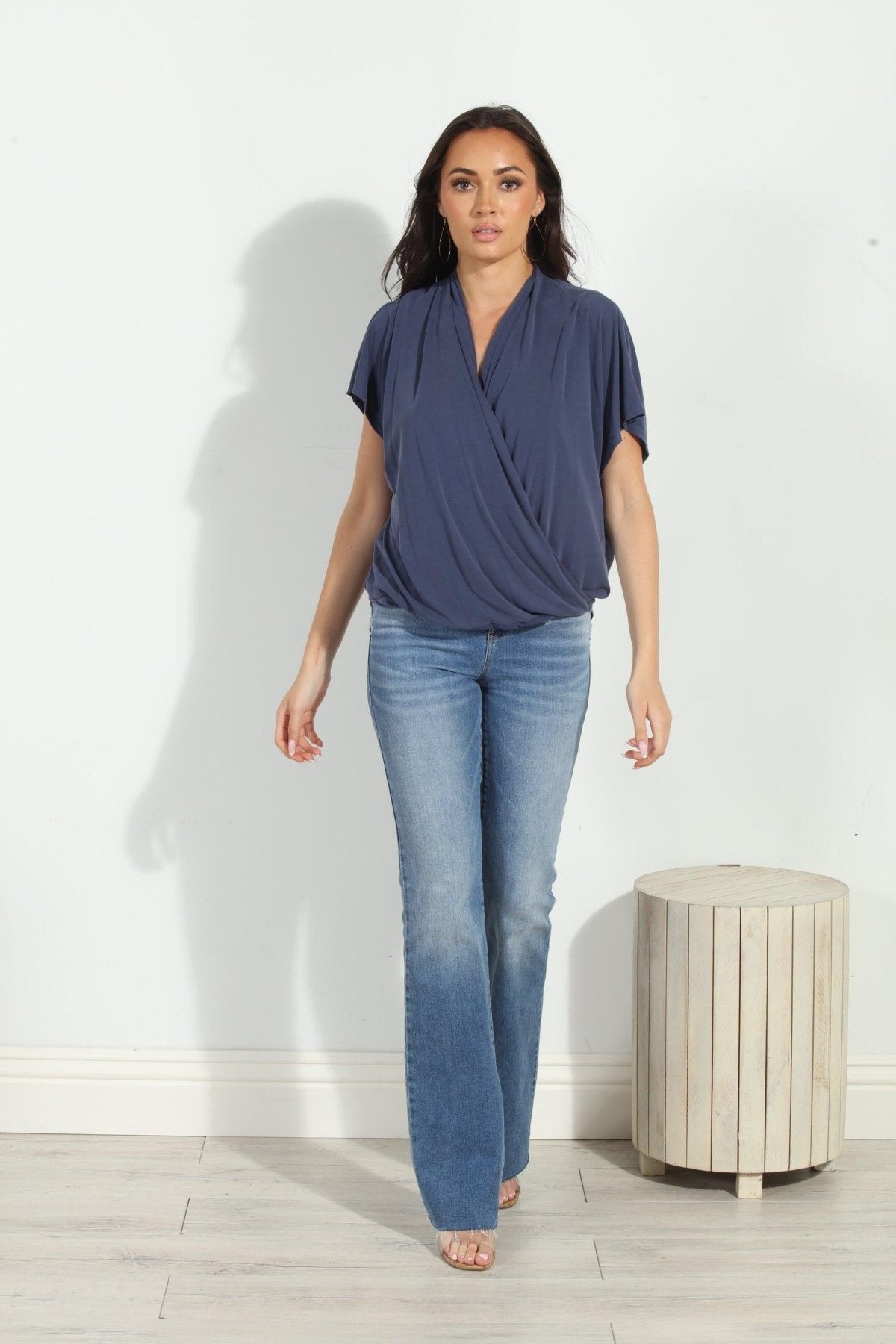 Navy Cupro Surplice Tee-BEST SELLER