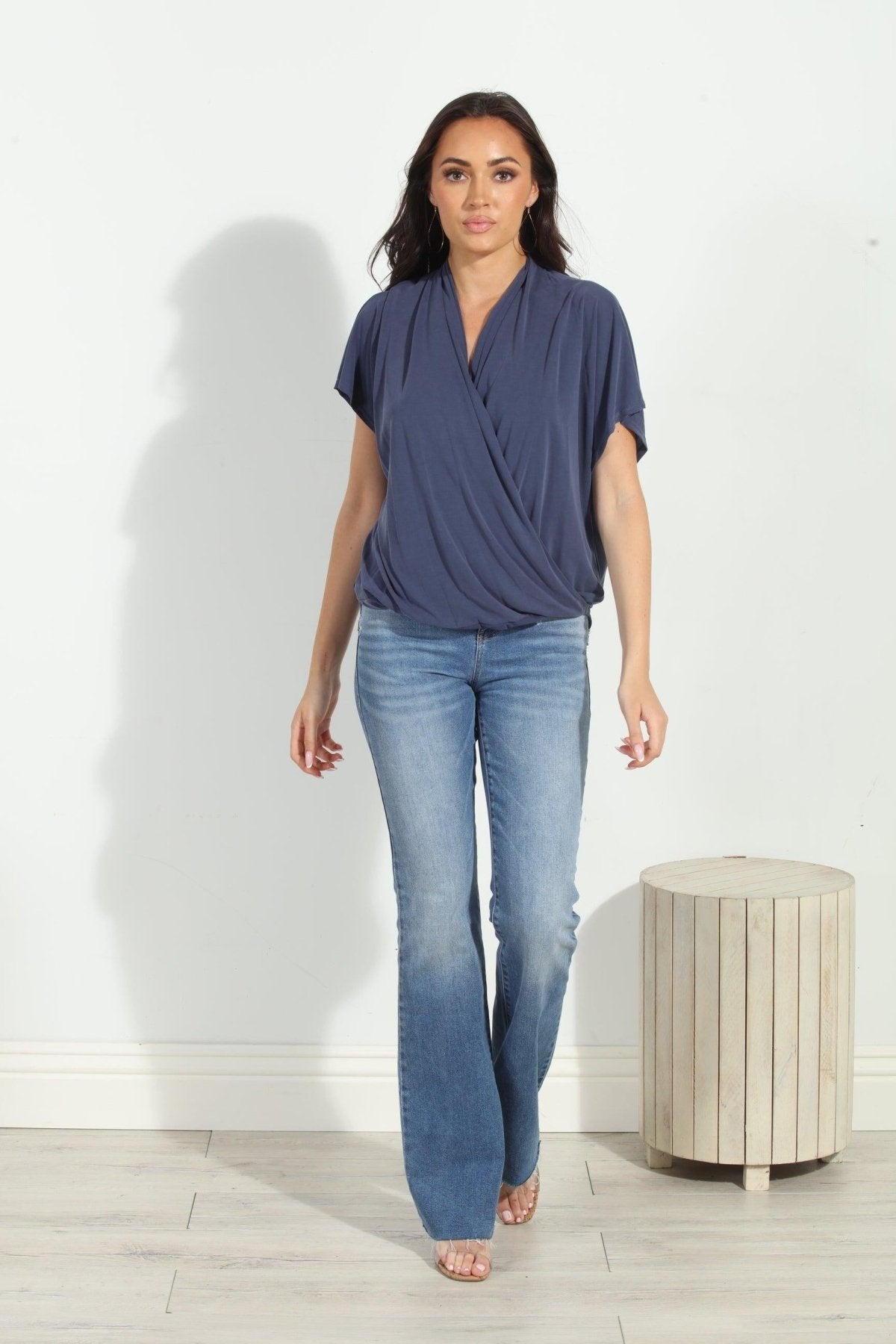 Navy Cupro Surplice Tee-BEST SELLER