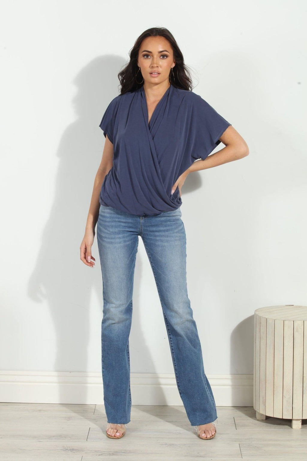Navy Cupro Surplice Tee-BEST SELLER