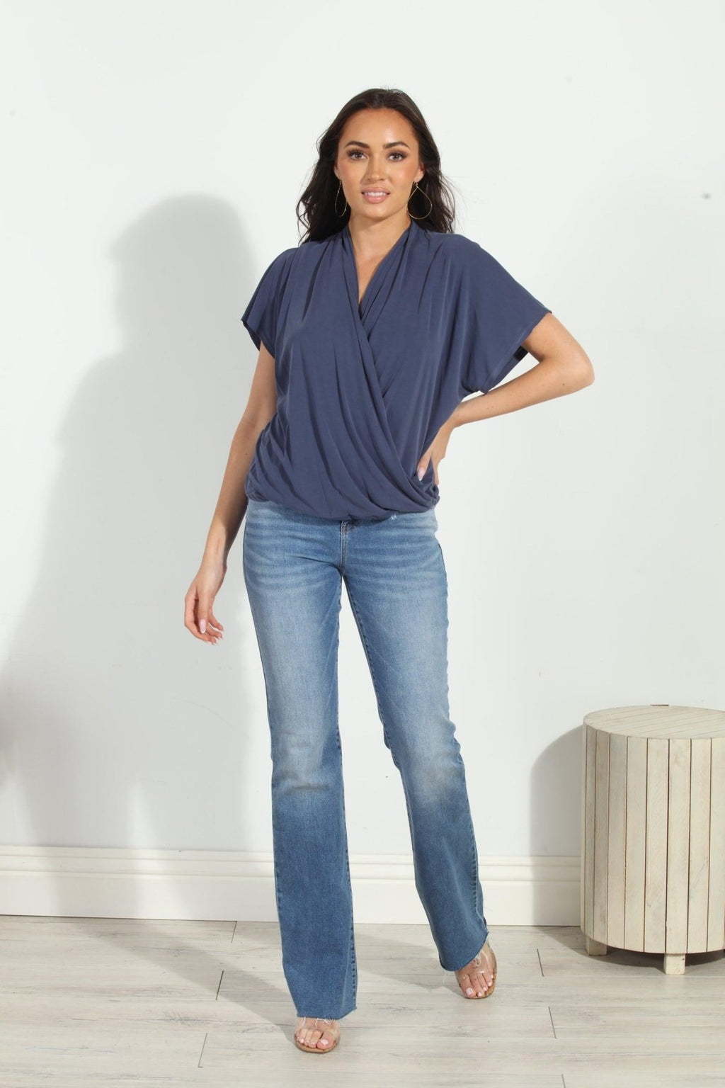 Navy Cupro Surplice Tee-BEST SELLER