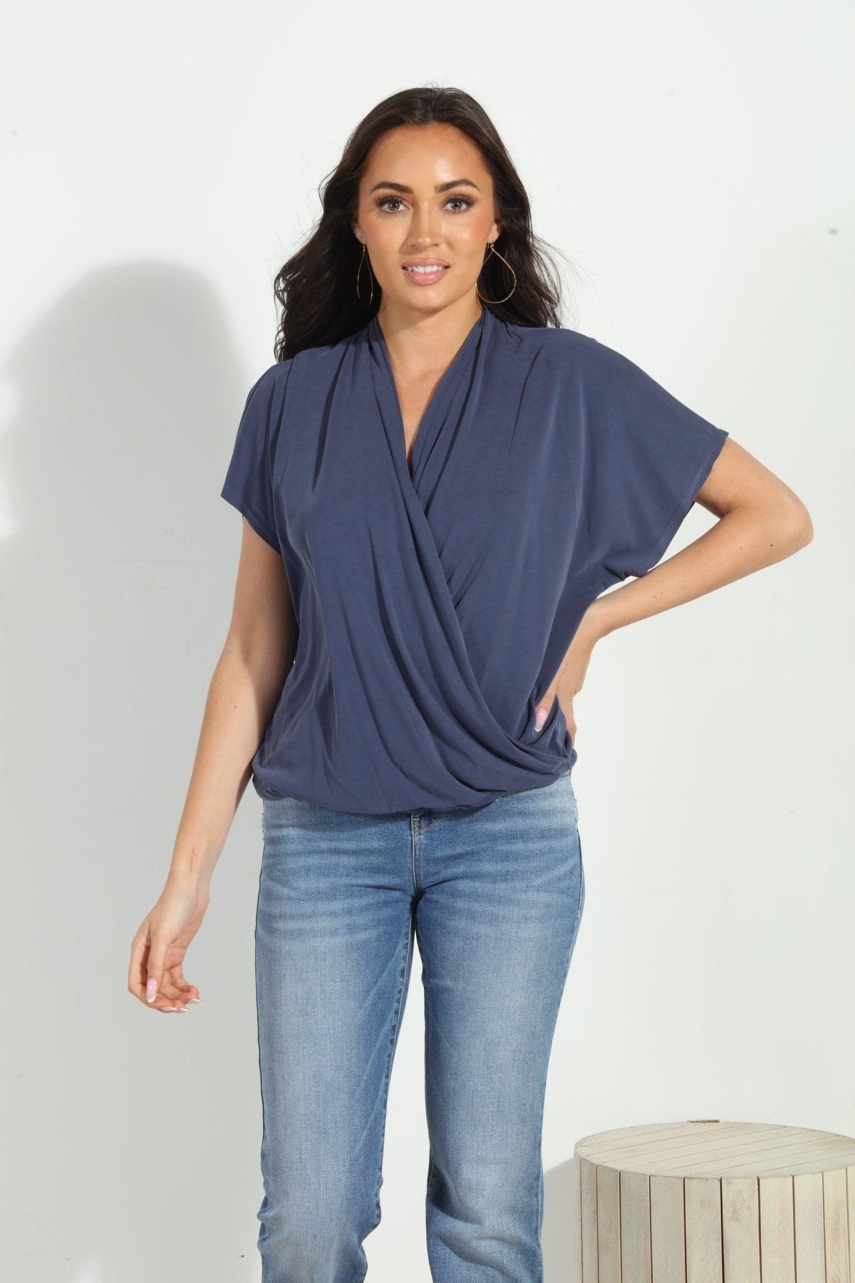 Navy Cupro Surplice Tee-BEST SELLER