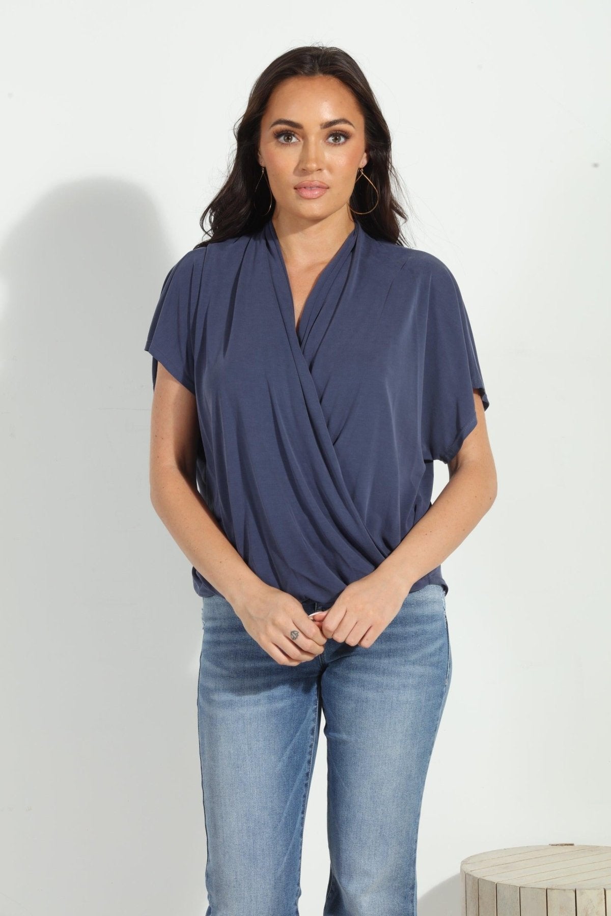 Navy Cupro Surplice Tee-BEST SELLER