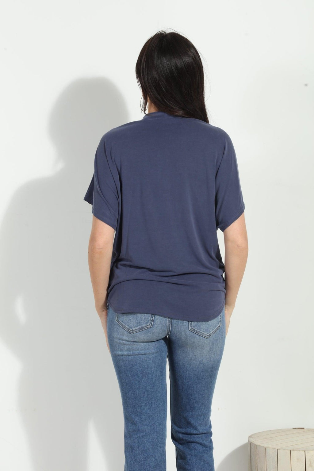 Navy Cupro Surplice Tee-BEST SELLER