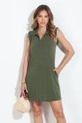 Olive Stretch Collared Ruffle Dress-BEST SELLER