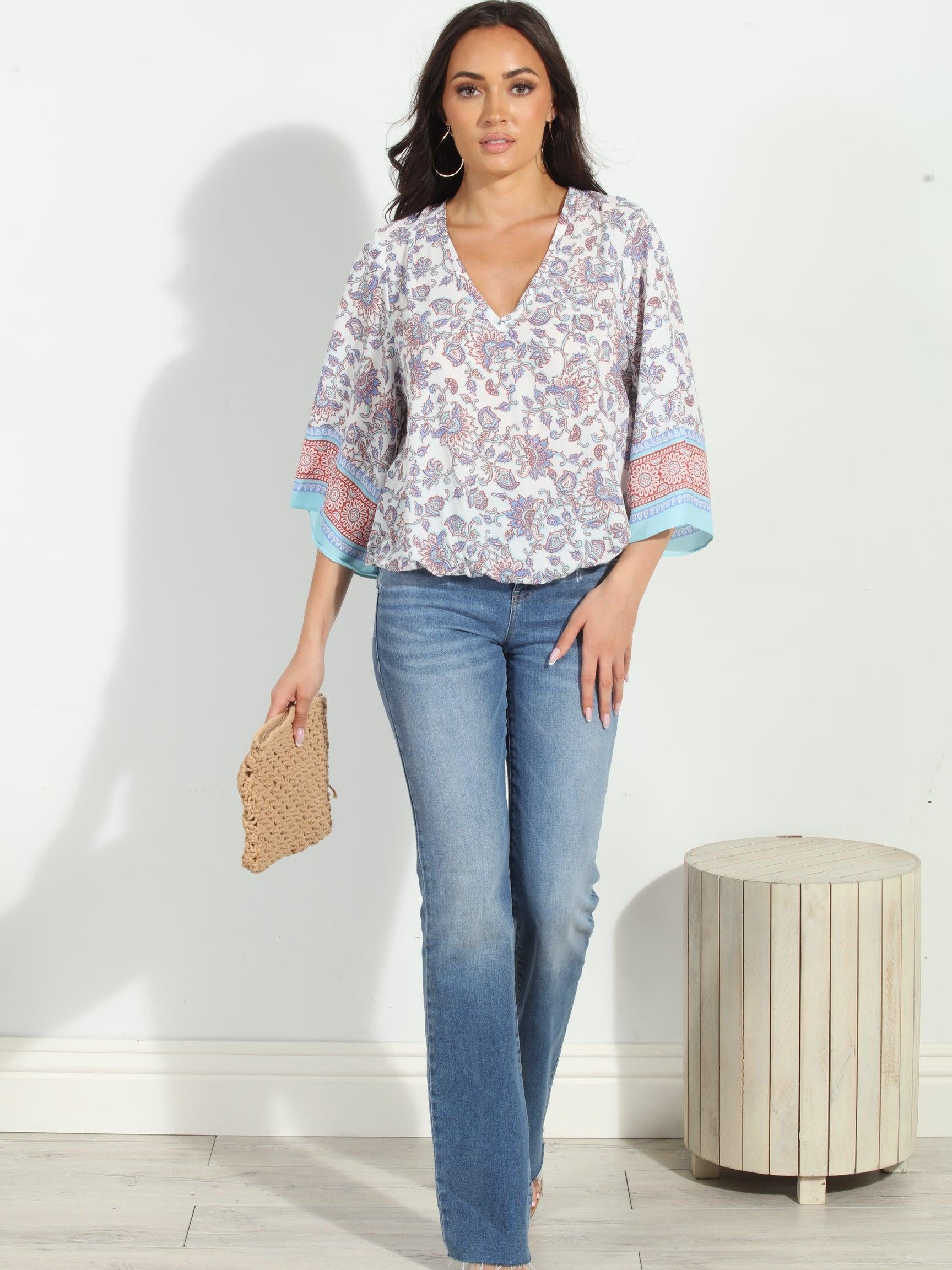 Prima Bell Sleeve Blouse-FINAL SALE