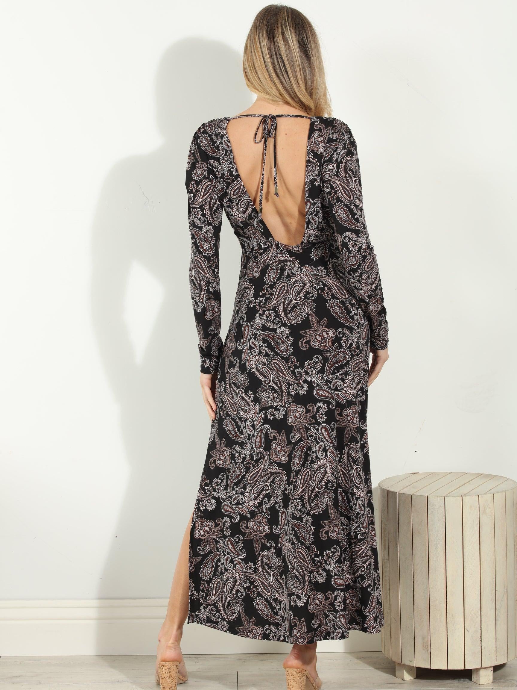 Delano Long Sleeve Deep V Maxi Dress- FINAL SALE
