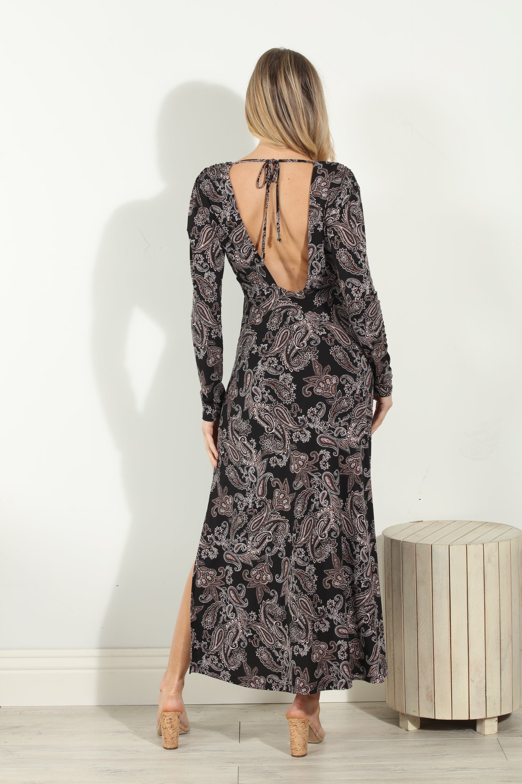 Delano Long Sleeve Deep V Maxi Dress- FINAL SALE