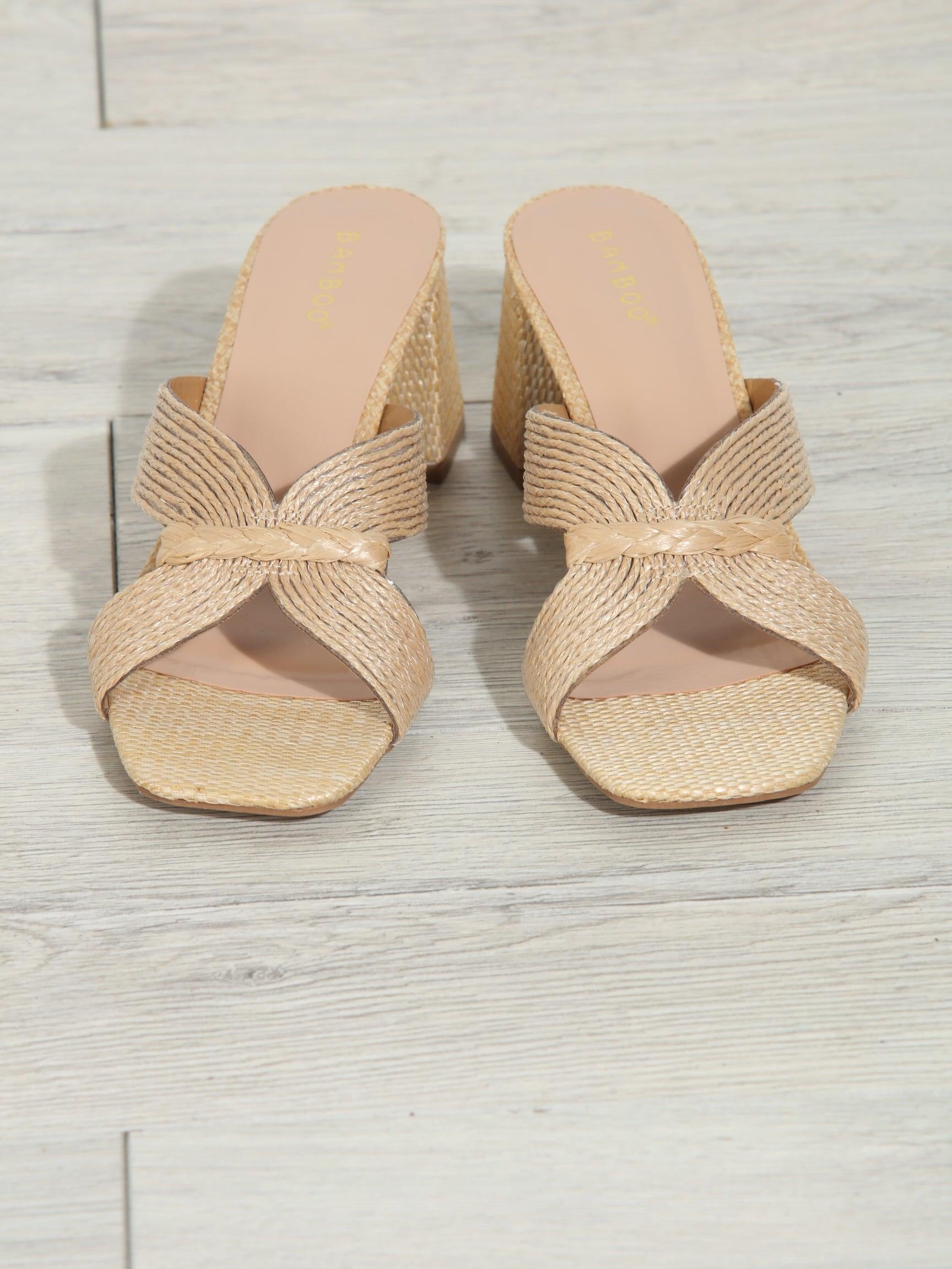 Vera Bow Heeled Sandal- Natural Raffia-BEST SELLER