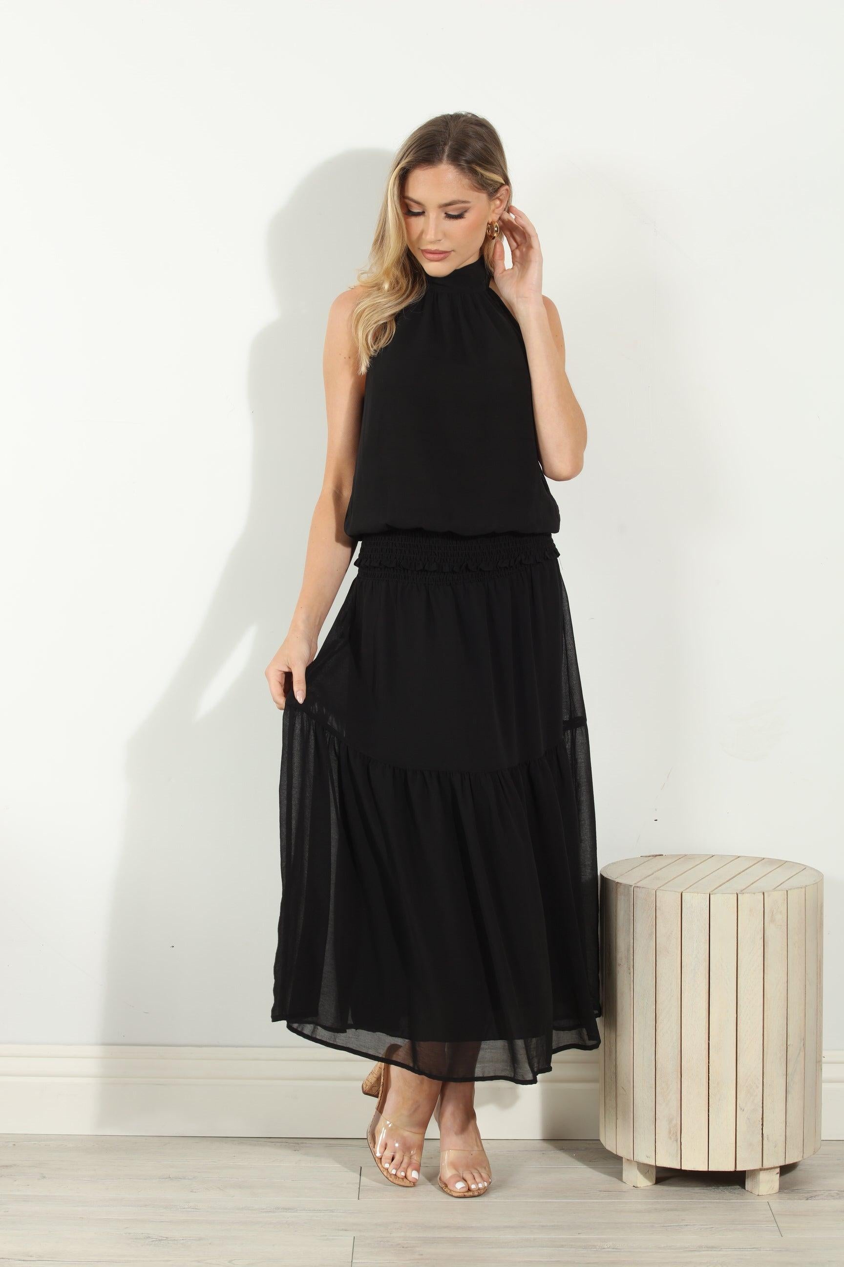 Black Chiffon Ruffle Midi Skirt-BEST SELLER