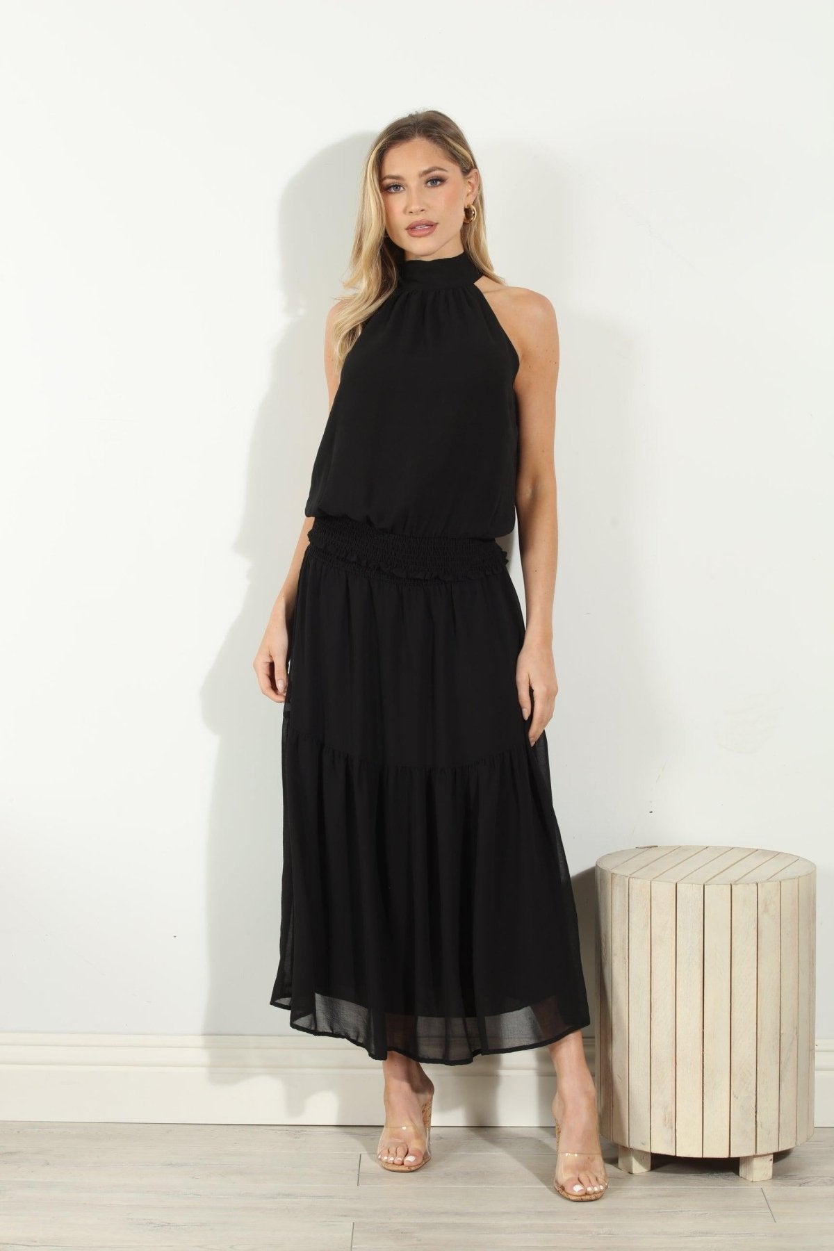 Black Chiffon Banded Halter Top-BEST SELLER