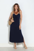 Navy Stretch Front Tie Midi Dress-BEST SELLER