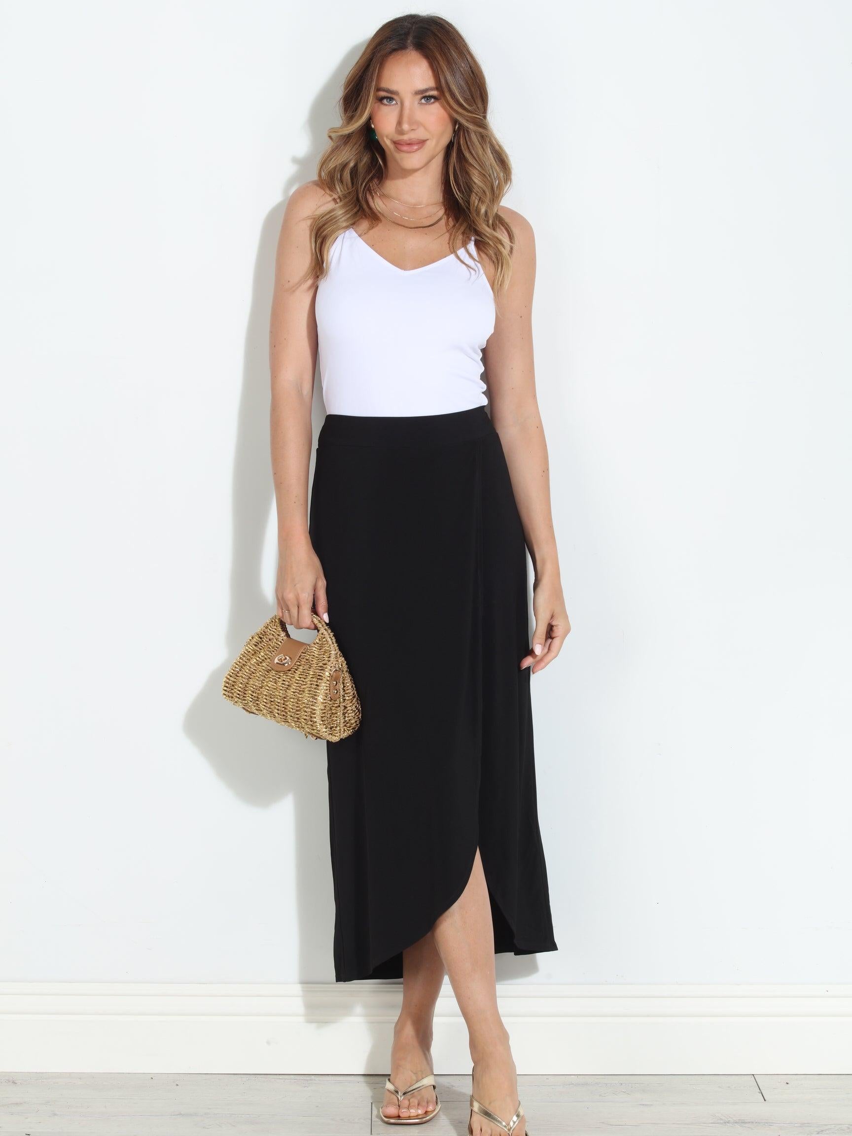 Black ITY Faux Wrap Maxi Skirt-BEST SELLER