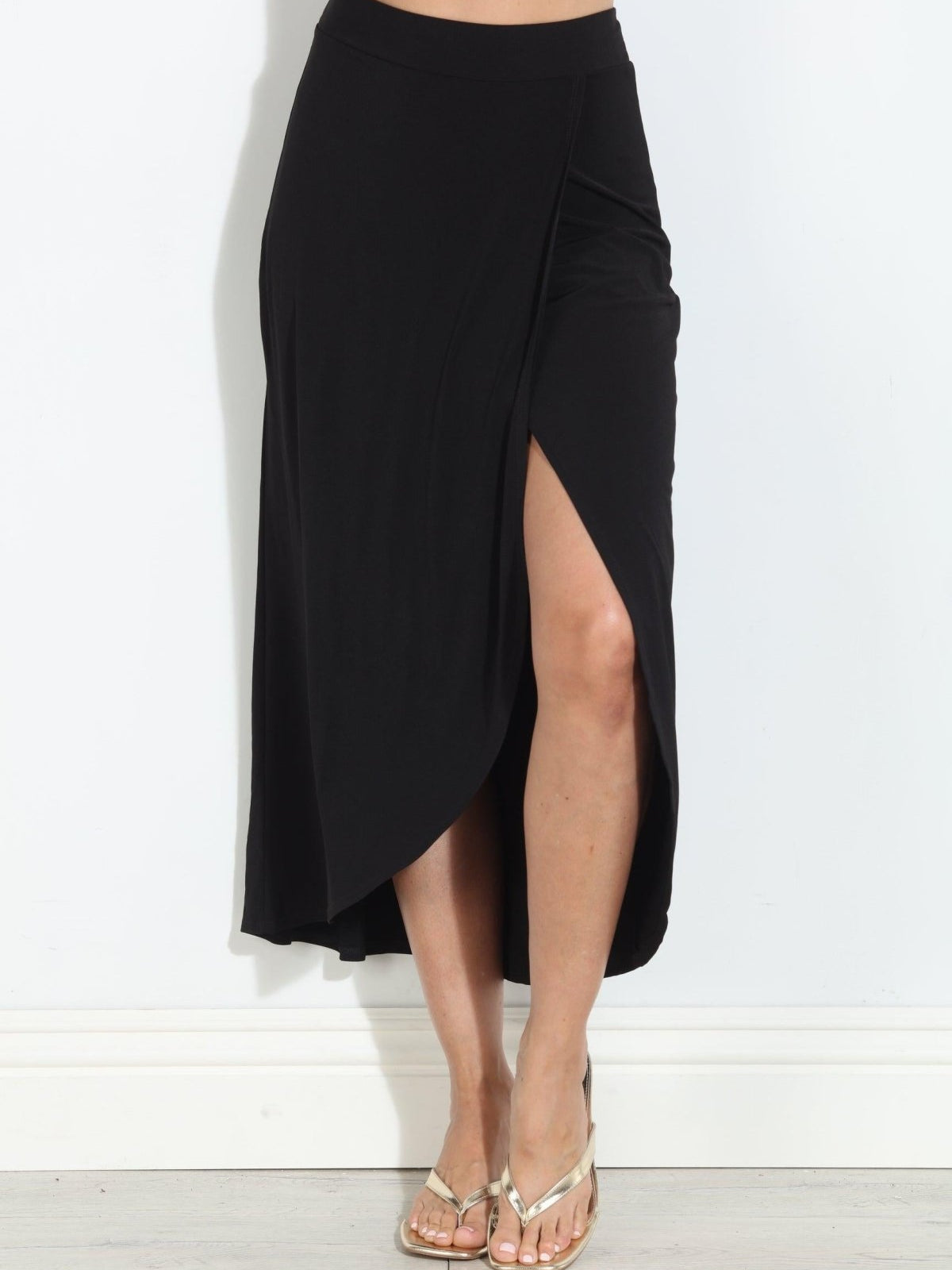 Black ITY Faux Wrap Maxi Skirt-BEST SELLER
