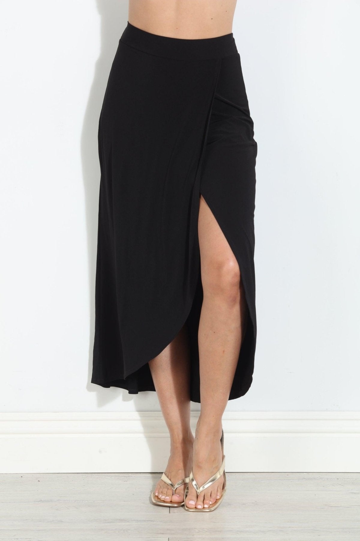 Black ITY Faux Wrap Maxi Skirt-BEST SELLER